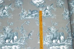 TESSUTO PANAMA PURO COTONE TOILE DE JOUY GRIGIO DISEGNO GIUNGLA