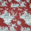 TESSUTO PANAMA PURO COTONE TOILE DE JOUY ROSSO DISEGNO GIUNGLA