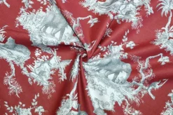 TESSUTO PANAMA PURO COTONE TOILE DE JOUY ROSSO DISEGNO GIUNGLA