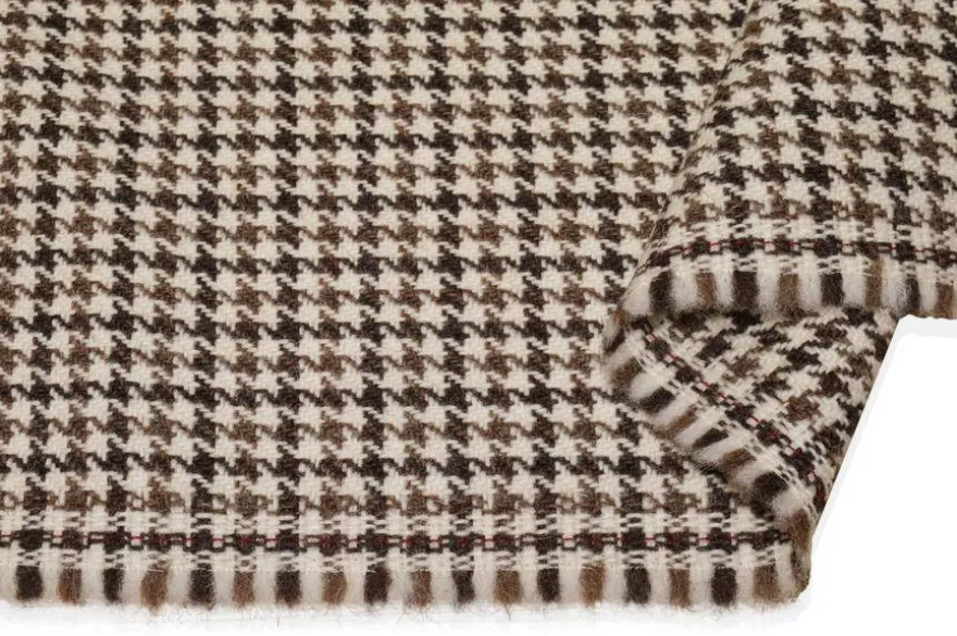 TESSUTO PESO GIACCA IN PURA LANA PIED DE POULE BEIGE