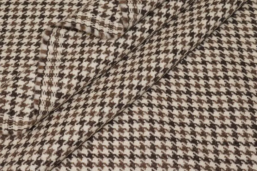 TESSUTO PESO GIACCA IN PURA LANA PIED DE POULE BEIGE