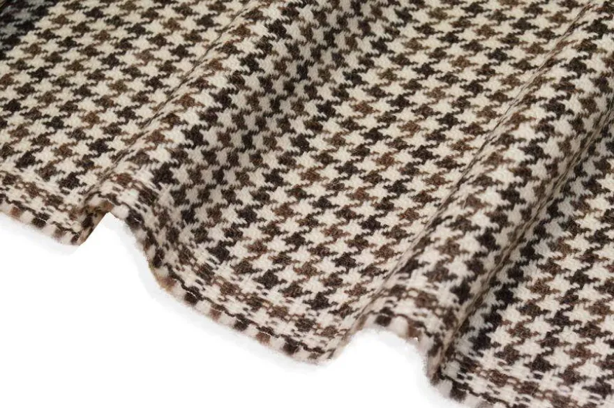 TESSUTO PESO GIACCA IN PURA LANA PIED DE POULE BEIGE