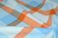 TESSUTO PILE SCACCO AZZURRO ARANCIO