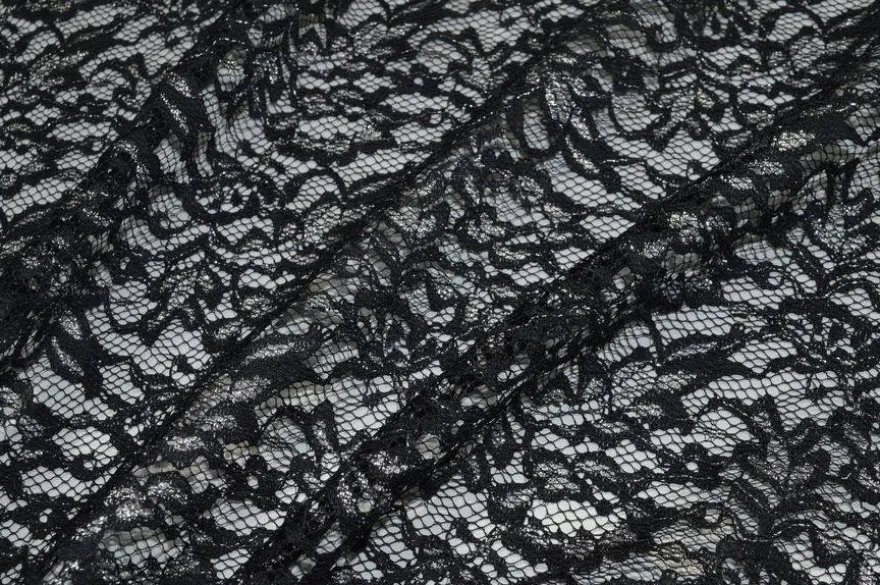TESSUTO PIZZO NERO CON APPLICAZIONI ARGENTO
