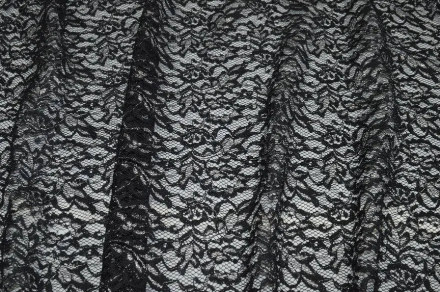 TESSUTO PIZZO NERO CON APPLICAZIONI ARGENTO