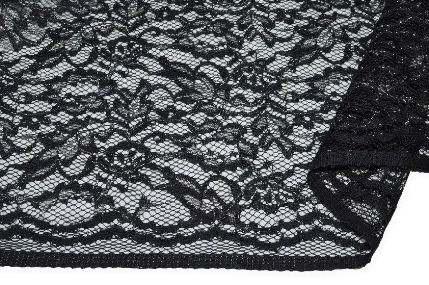 TESSUTO PIZZO NERO CON APPLICAZIONI ARGENTO