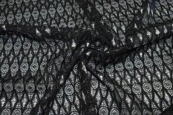 TESSUTO PIZZO ROMBI NERO CON APPLICAZIONI ARGENTO