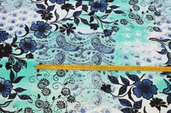 TESSUTO POPELINE PURO COTONE FANTASIA FIORE BLU