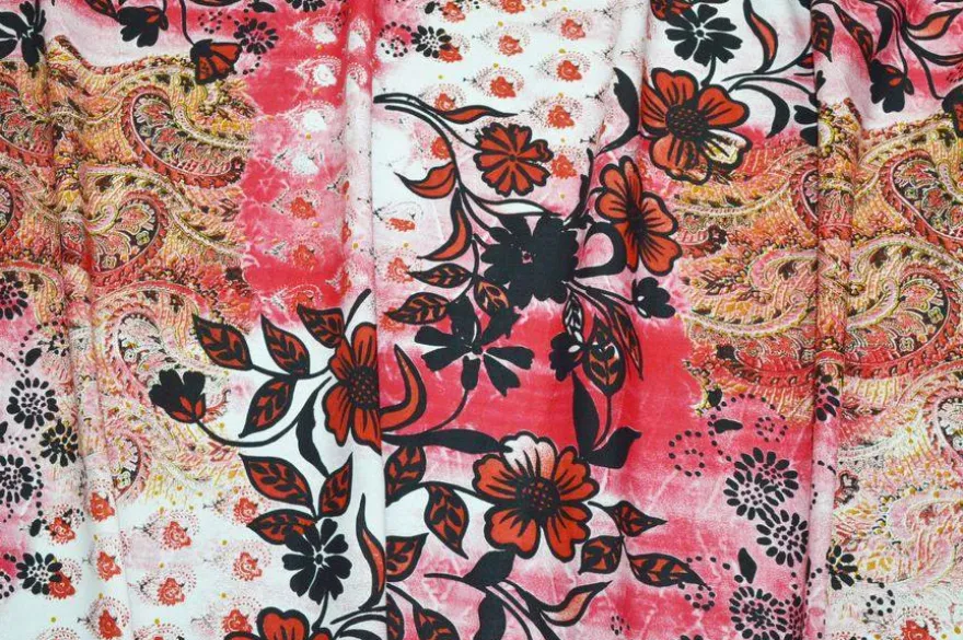 TESSUTO POPELINE PURO COTONE FANTASIA FIORE ROSSO