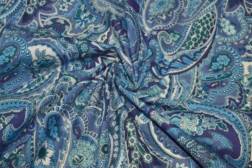 TESSUTO POPELINE PURO COTONE FANTASIA CASHMERE AZZURRO