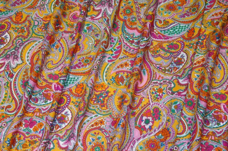 TESSUTO POPELINE PURO COTONE FANTASIA CASHMERE GIALLA