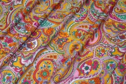 TESSUTO POPELINE PURO COTONE FANTASIA CASHMERE GIALLA
