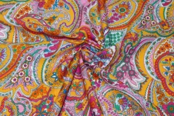 TESSUTO POPELINE PURO COTONE FANTASIA CASHMERE GIALLA