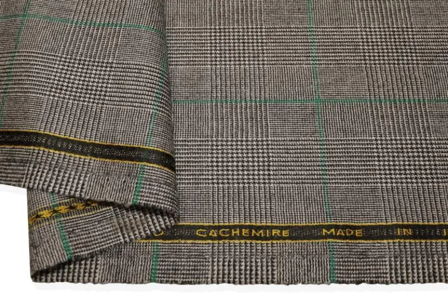 TESSUTO PRINCIPE DI GALLES MISTO CASHMERE RIGA VERDE