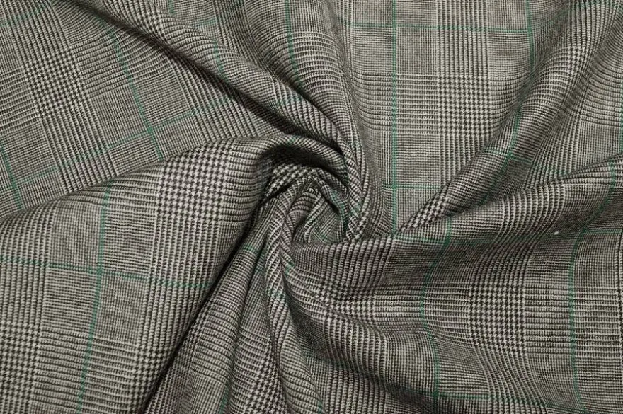 TESSUTO PRINCIPE DI GALLES MISTO CASHMERE RIGA VERDE