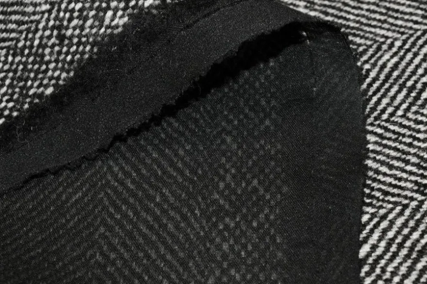 TESSUTO PURA LANA ADESIVATO SPINATO BIANCO NERO