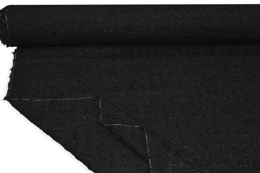 TESSUTO PURA LANA EFFETTO BOUCLE NERO