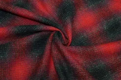 TESSUTO PURA LANA PESO GIACCA QUADRO ROSSO GRIGIO