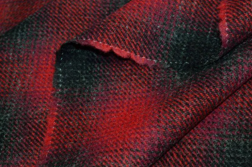 TESSUTO PURA LANA PESO GIACCA QUADRO ROSSO GRIGIO