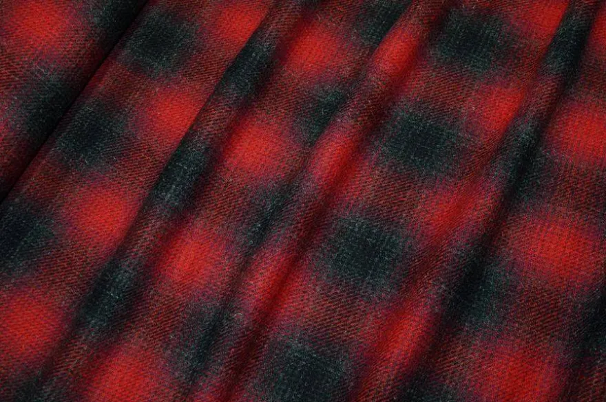 TESSUTO PURA LANA PESO GIACCA QUADRO ROSSO GRIGIO