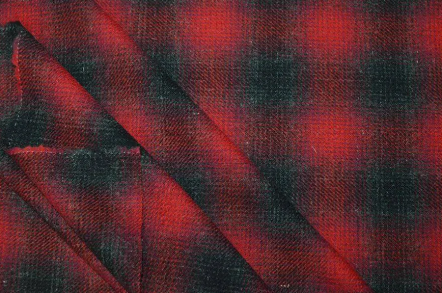 TESSUTO PURA LANA PESO GIACCA QUADRO ROSSO GRIGIO