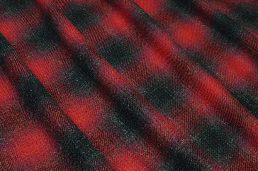 TESSUTO PURA LANA PESO GIACCA QUADRO ROSSO GRIGIO