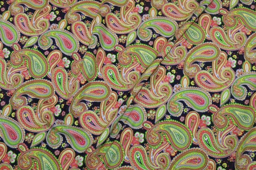 TESSUTO PURA VISCOSA DISEGNO CASHMERE VERDE ROSA
