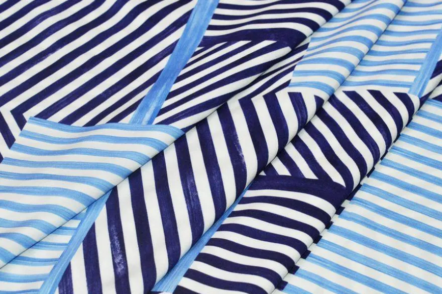 TESSUTO PURA VISCOSA FANTASIA GEOMETRICA BLU AZZURRA