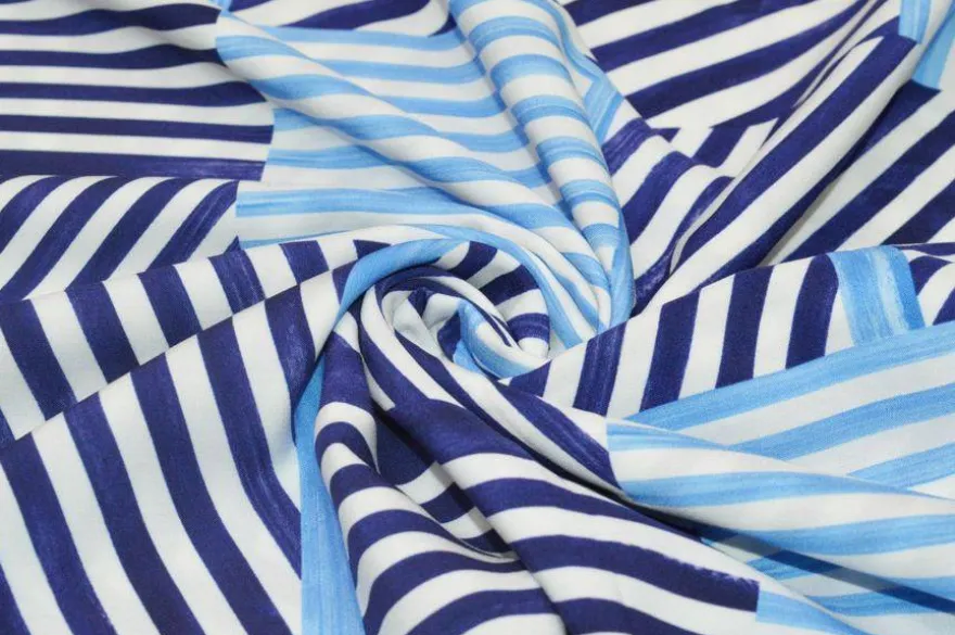 TESSUTO PURA VISCOSA FANTASIA GEOMETRICA BLU AZZURRA