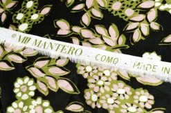 TESSUTO PURA VISCOSA FIORE VERDE FONDO NERO