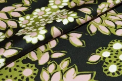 TESSUTO PURA VISCOSA FIORE VERDE FONDO NERO
