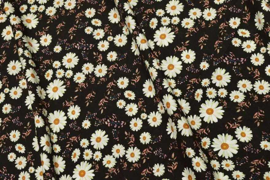 TESSUTO PURA VISCOSA FONDO NERO FANTASIA MARGHERITE