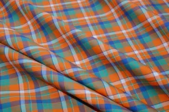 TESSUTO PURO COTONE CAMICERIA SCACCO ARANCIO
