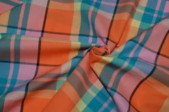 TESSUTO PURO COTONE CAMICERIA SCACCO ARANCIO ROSA