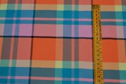 TESSUTO PURO COTONE CAMICERIA SCACCO ARANCIO ROSA