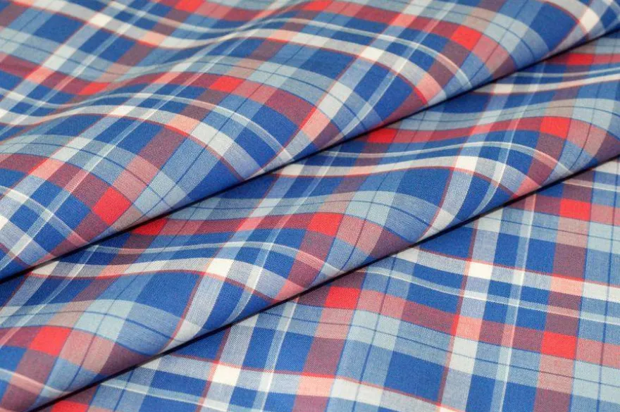 TESSUTO PURO COTONE CAMICERIA SCACCO BLU