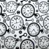 TESSUTO PURO COTONE FANTASIA CLOCKS BIANCA