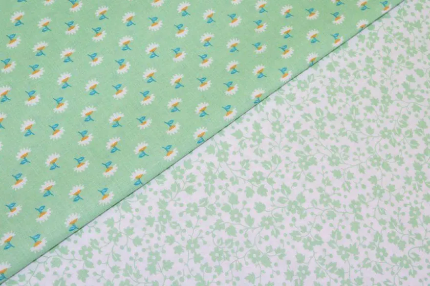 TESSUTO PURO COTONE FANTASIE PATCHWORK ABBINATE VERDE