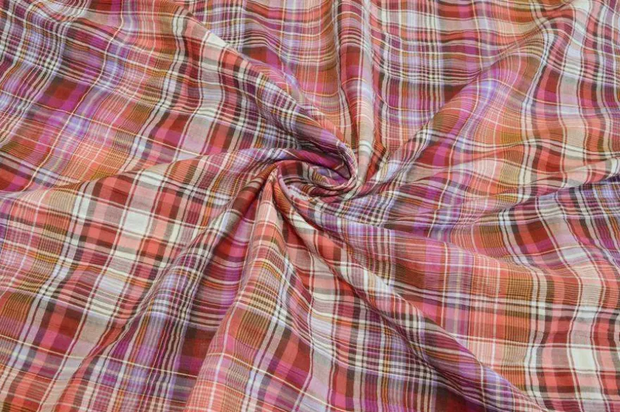 TESSUTO PURO COTONE MADRAS A QUADRI