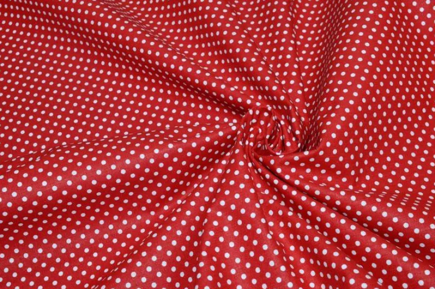TESSUTO PURO COTONE POIS ROSSO