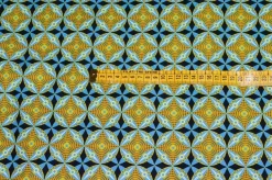 TESSUTO PURO COTONE STAMPA ETNICA BLU