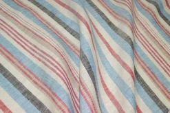 TESSUTO PURO LINO FANTASIA RIGATA ROSSA BLU