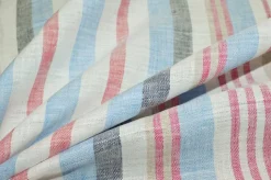TESSUTO PURO LINO FANTASIA RIGATA ROSSA BLU