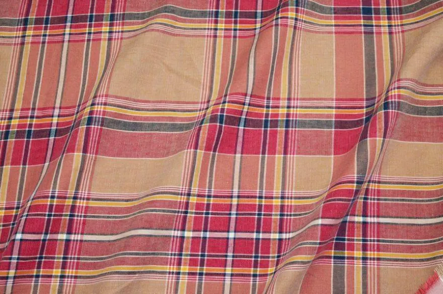 TESSUTO PURO LINO FANTASIA SCOZZESE COLORI CALDI