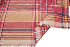 TESSUTO PURO LINO FANTASIA SCOZZESE COLORI CALDI