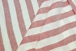 TESSUTO PURO LINO RIGONE BIANCO ROSSO