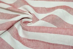 TESSUTO PURO LINO RIGONE BIANCO ROSSO