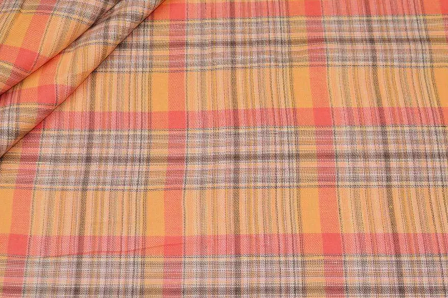 TESSUTO PURO LINO SCACCO ARANCIO