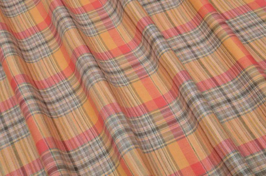 TESSUTO PURO LINO SCACCO ARANCIO