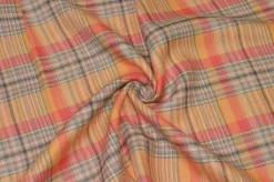 TESSUTO PURO LINO SCACCO ARANCIO